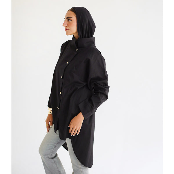 High neck black poplin jacket