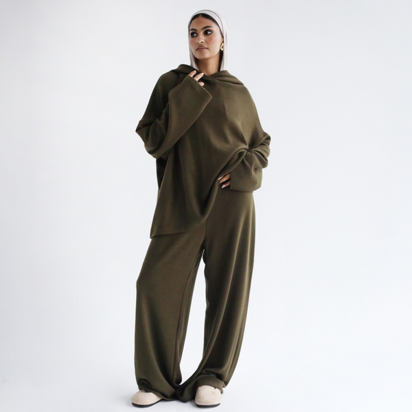 Olive loose wool suit