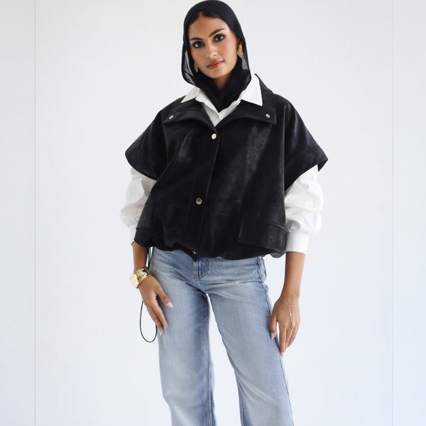 Black leather cropped vest