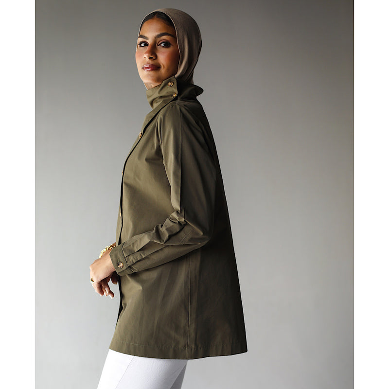 Olive high neck buttoned blouse