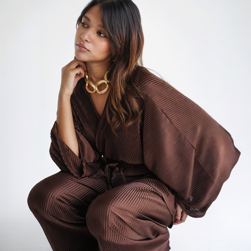 Brown pleated matching set