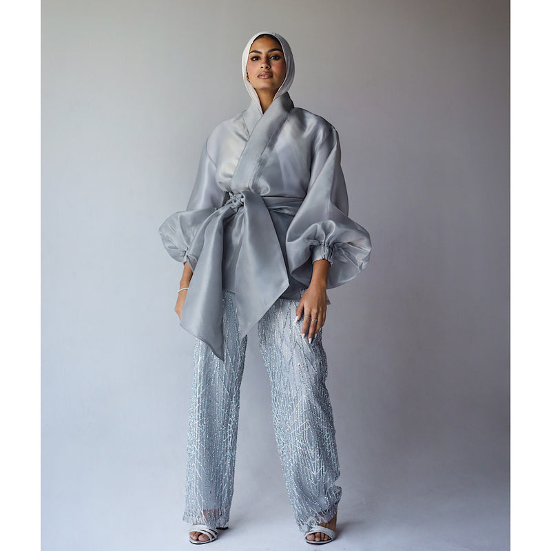 Grey tulle glittering pants