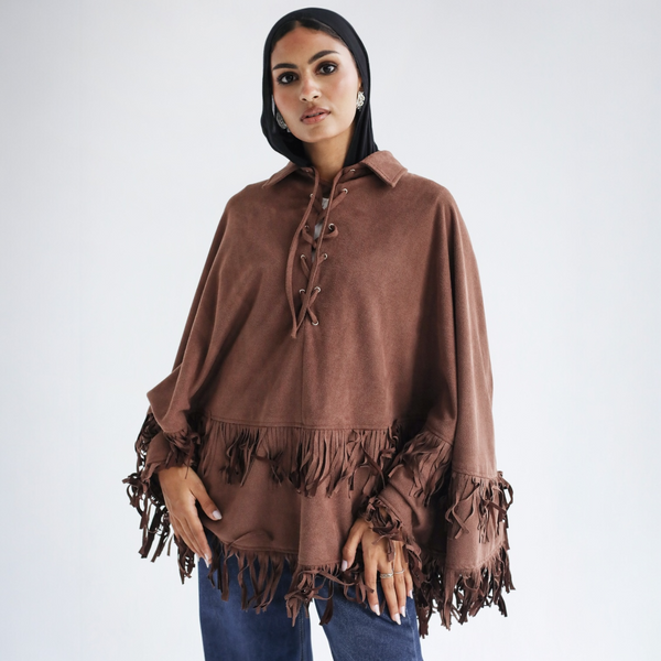 Fringed suede poncho