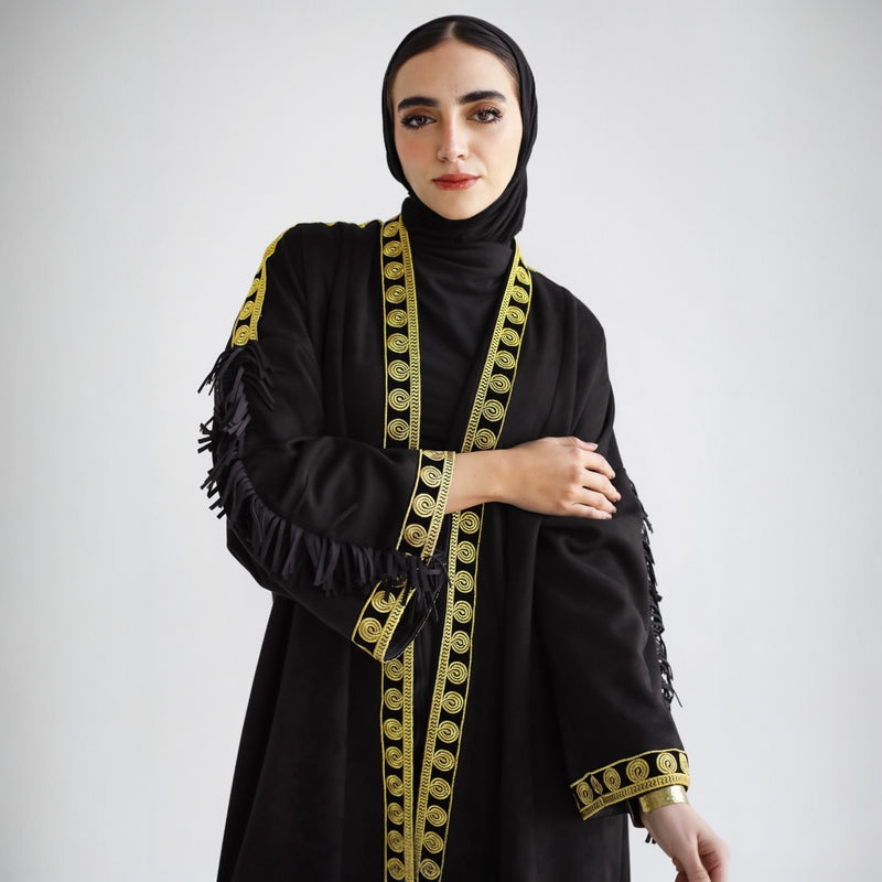 Black suede fringed kaftan