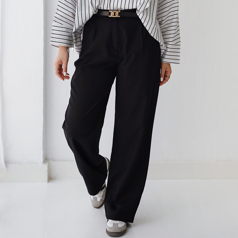 Pleated straight wide leg pants