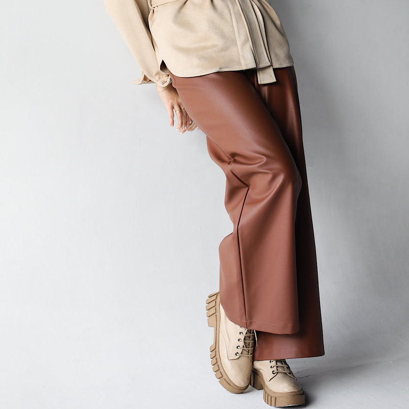 Brown wide leg leather pants