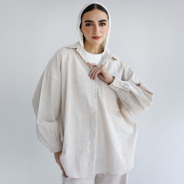 Beige linen strass matching set