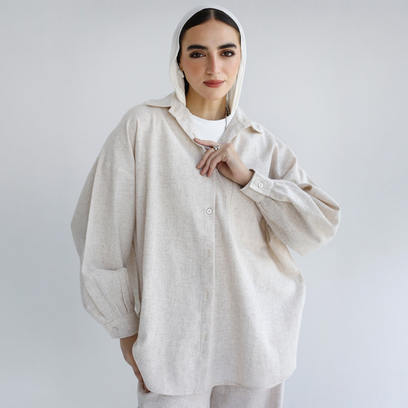 Beige linen strass matching set
