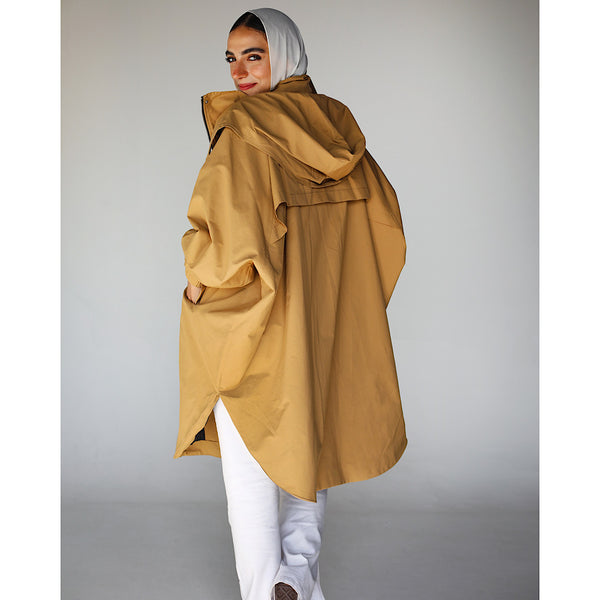 Camel oversized waterproof buttoned jacket