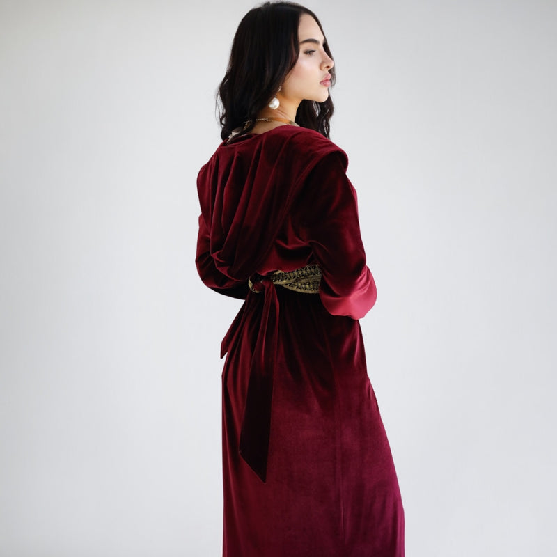 Hooded velvet embroidered kaftan