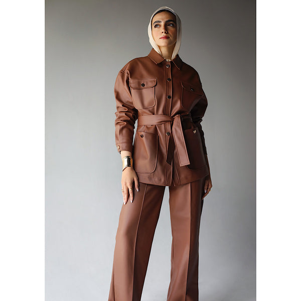 Brown leather co-ord set