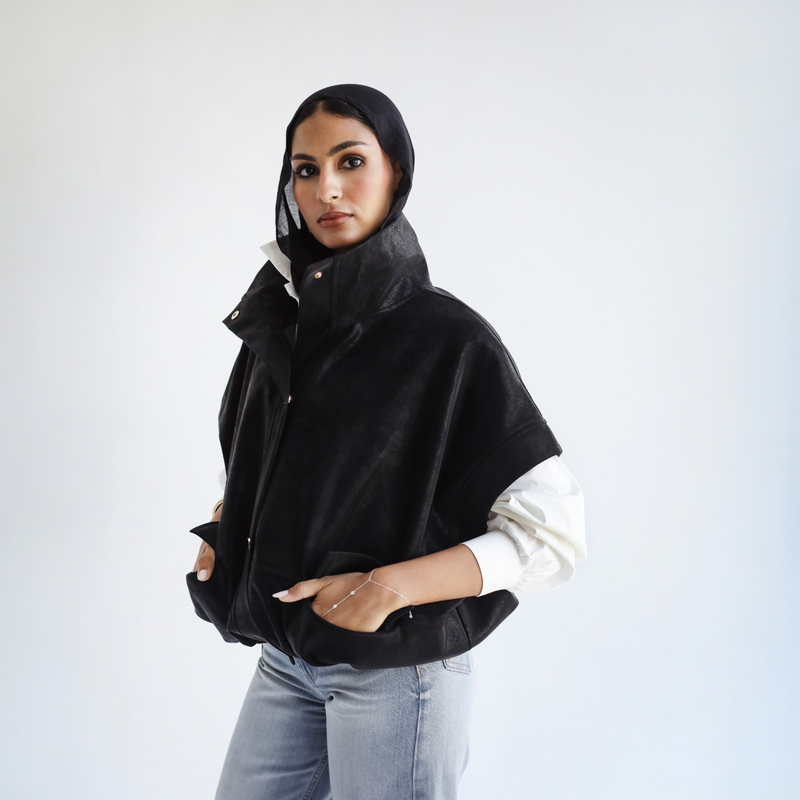 Black leather cropped vest