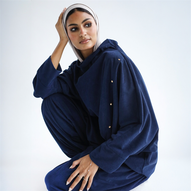 Dark blue draped matching set