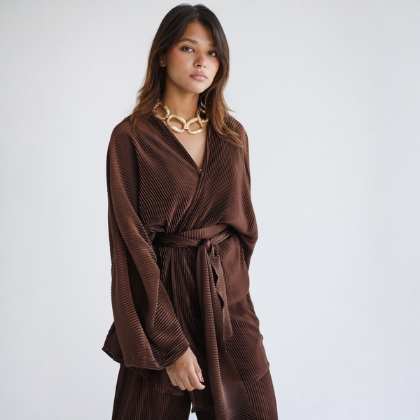 Brown pleated matching set