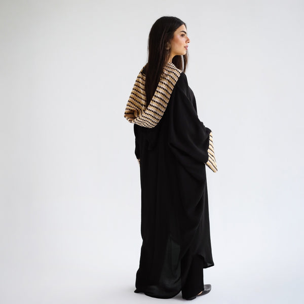 Black embroidered hooded kaftan