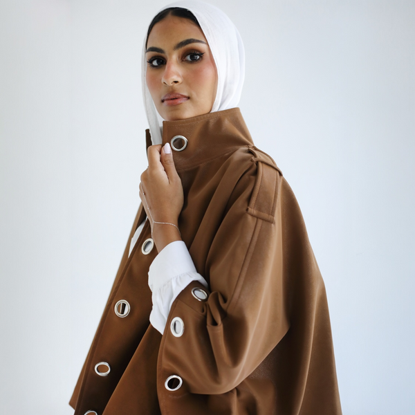 Camel metal rings poncho jacket