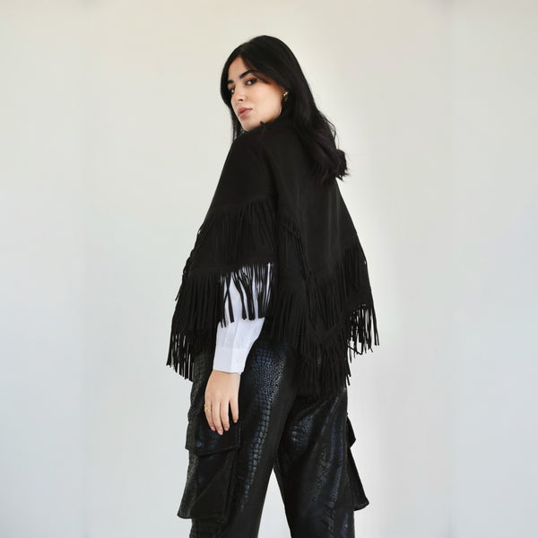 Black fringes poncho