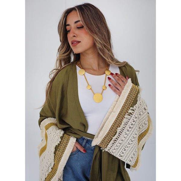 Embroidered wide sleeve cardigan