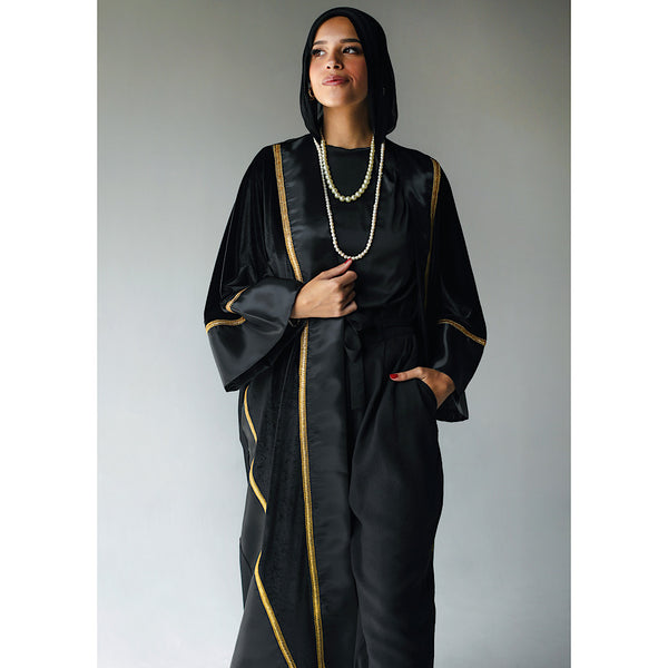 Organza & velvet embroidered abaya