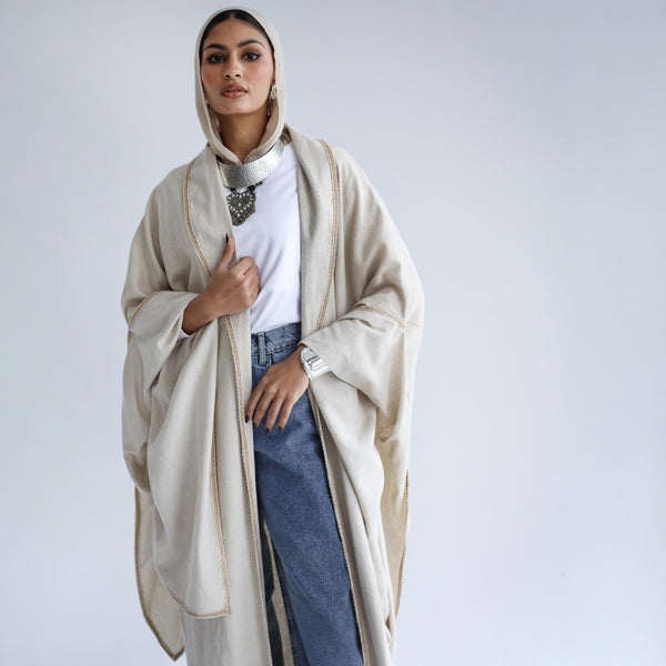 Wide sleeve linen abaya