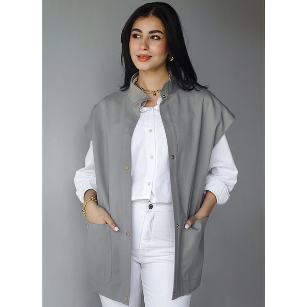 Grey gabardine oversized vest