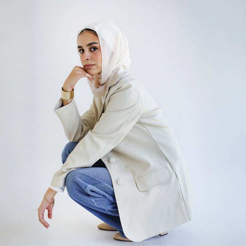 Beige leather blazer