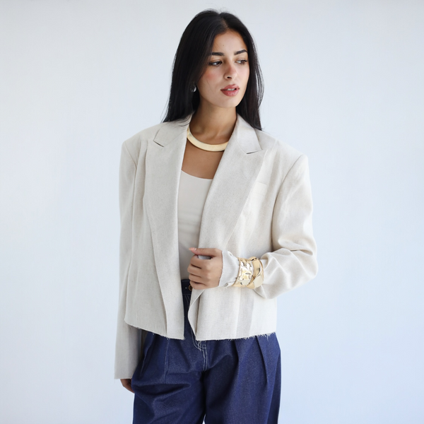 Dropped shoulder short linen blazer