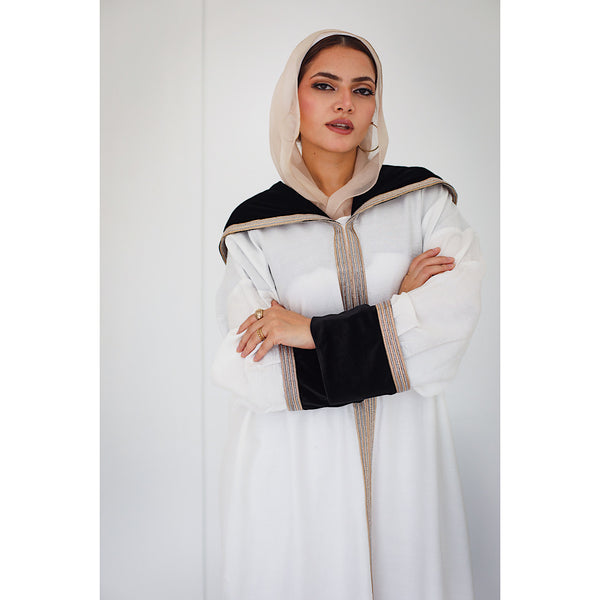 Off white embroidered hooded kaftan