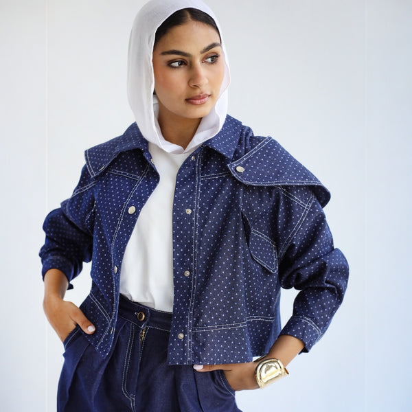 Polka dot denim jacket