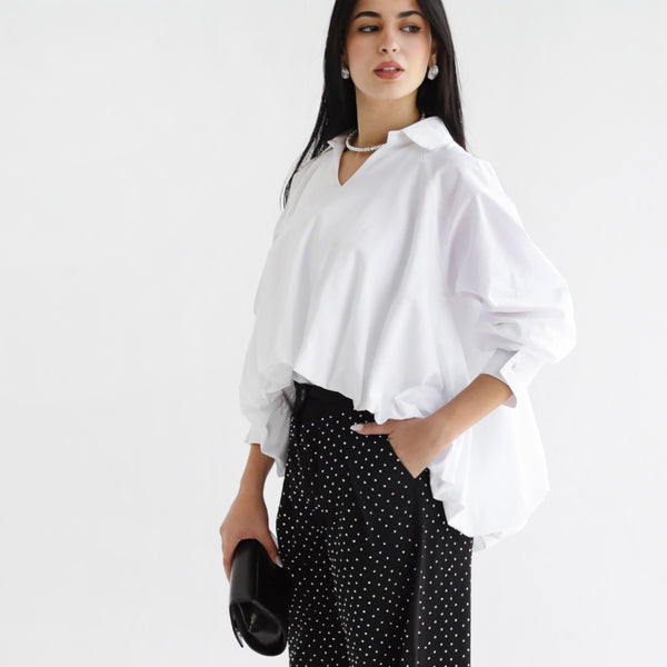 Bubble hem poplin blouse