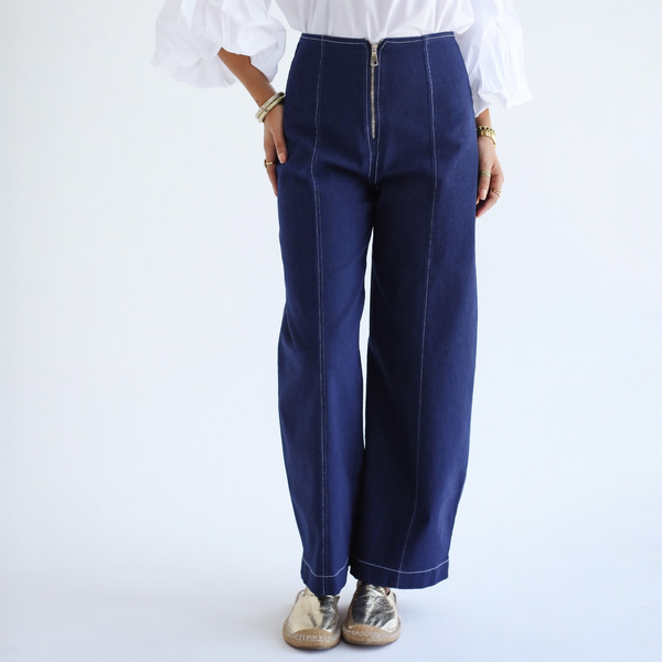Front zipped denim pants