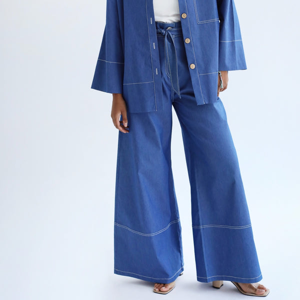 High waisted pleated denim pants