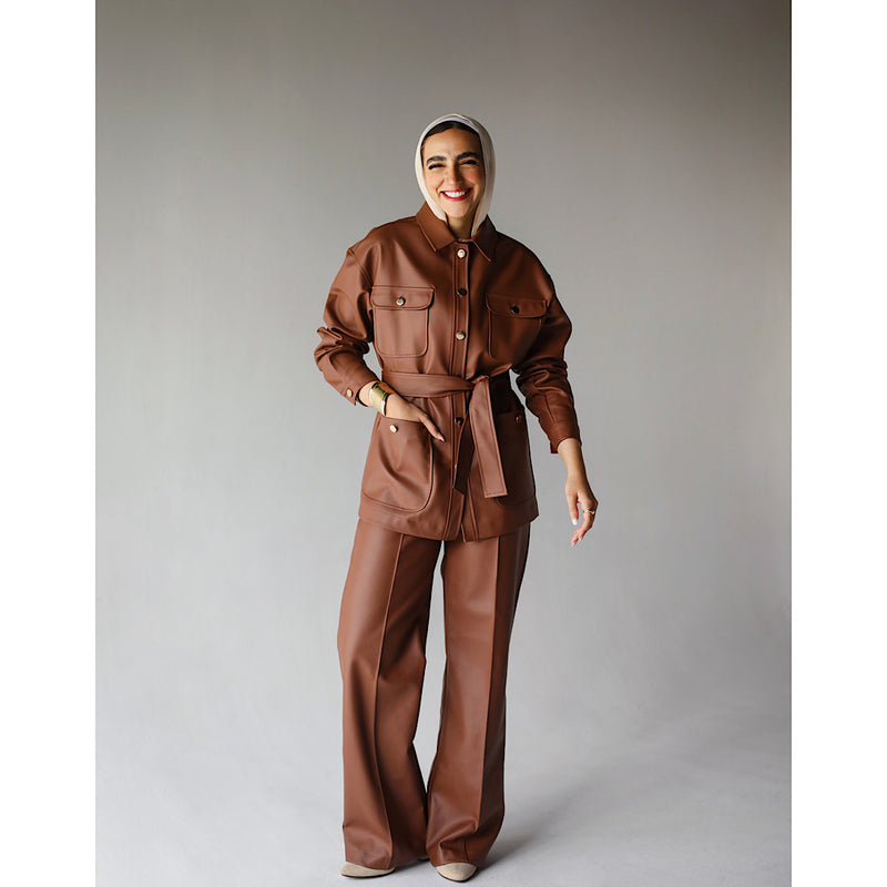 Brown leather co-ord set