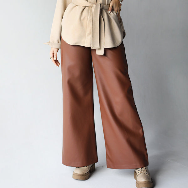 Brown wide leg leather pants