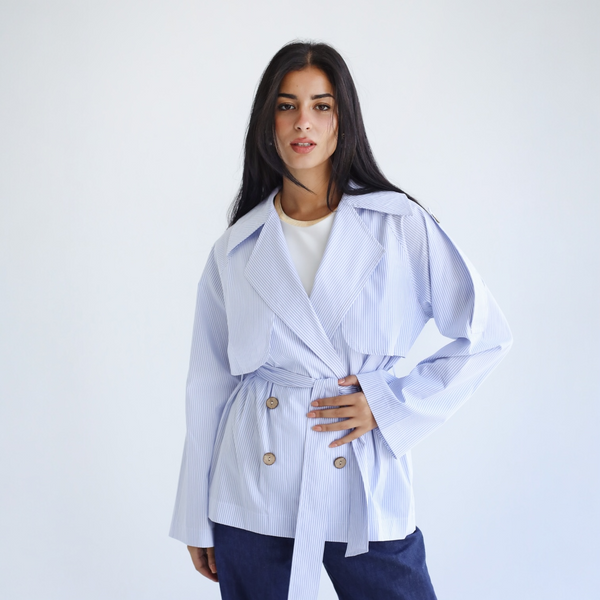 Striped poplin trench jacket