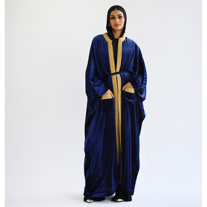 Belted waist velvet cape kaftan