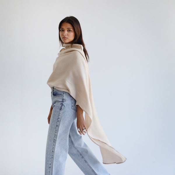 Beige shimmering scarf blouse