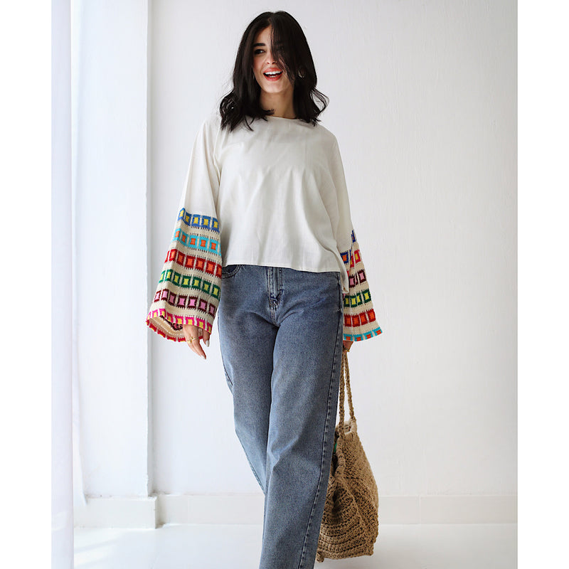 Linen open knit top