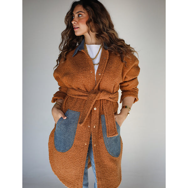 Camel faux wool buttoned jacket