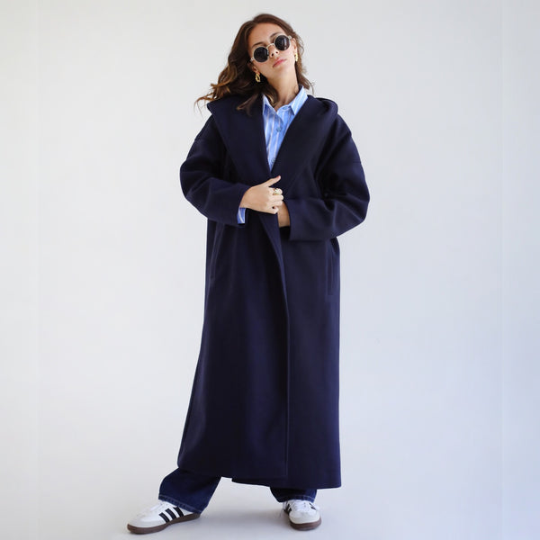 Shawl collar dark blue coat