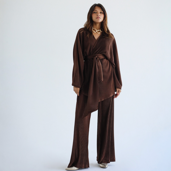 Brown pleated matching set