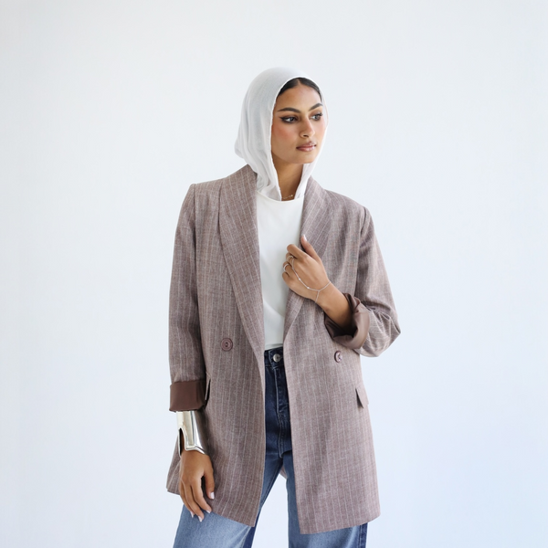 Pleated gabardine loose blazer