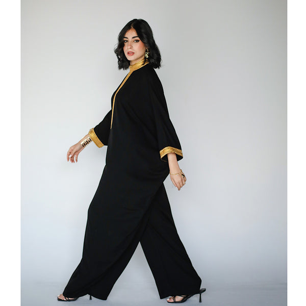 Black dropped crotch embroidered jumpsuit