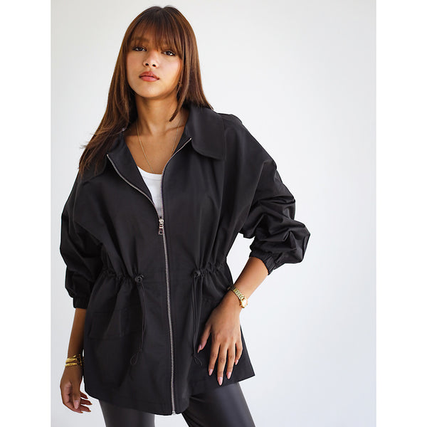 Black zipped waterproof jacket