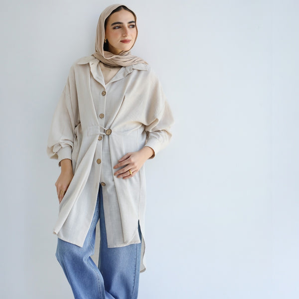 Linen blend front knot shirt