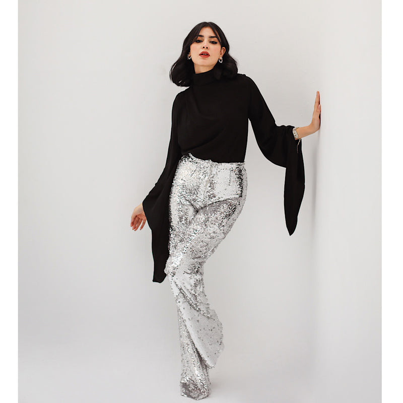 Wide leg silver sequin pants – The Gallery