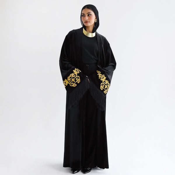 Tasseled velvet kaftan