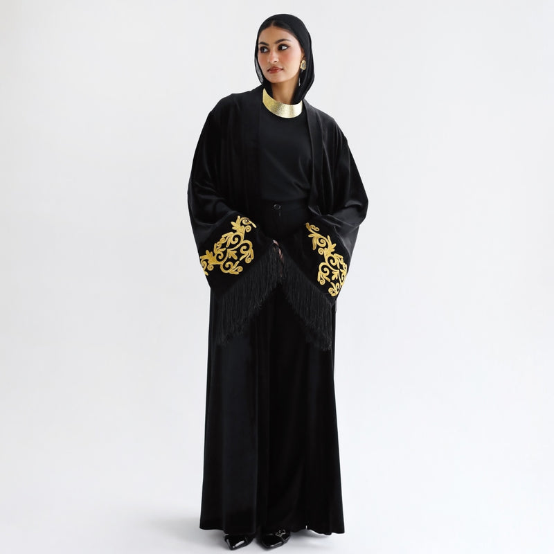 Tasseled velvet kaftan