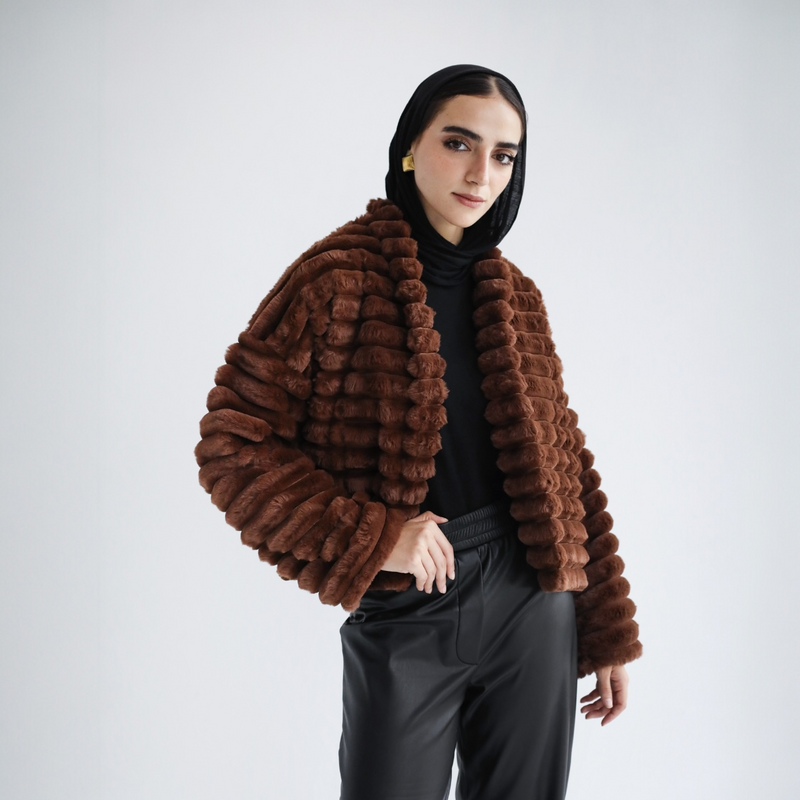 Brown quilted fur jacket