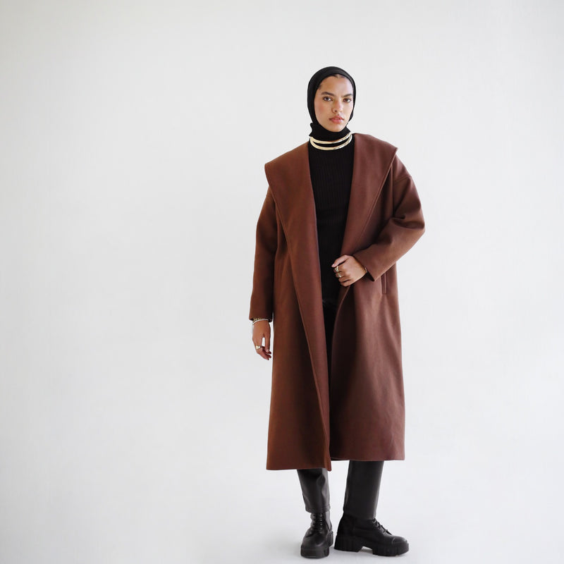 Shawl collar brown coat